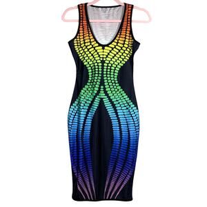 NWOT Black Rainbow Bodycon Sleeveless Mini Dress Small